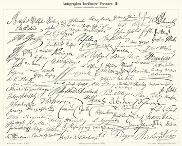 Autographs of famous people: German writers and scientists (engraving)