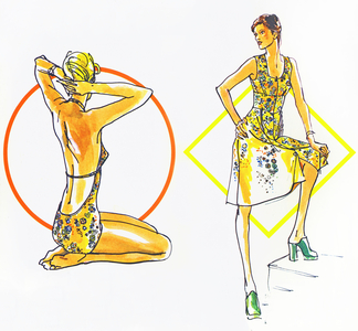 Fashion drawing, (pen and ink on paper)