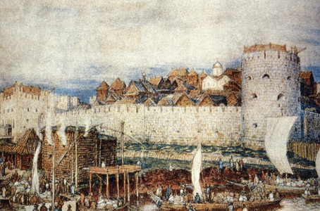 Moscow Kemlin in the 14th Century, in the Days of Dmitri Donskoi, Painting by Apollinari Vasnetsov.