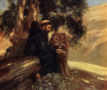 Saint Jerome and the Lion (colour litho)