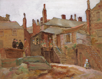 Street Scene, Brittany (w/c & gouache over charcoal on paper)