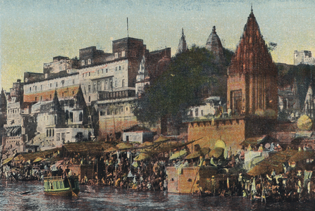 Scene on the Ganges, Benares (coloured photo)