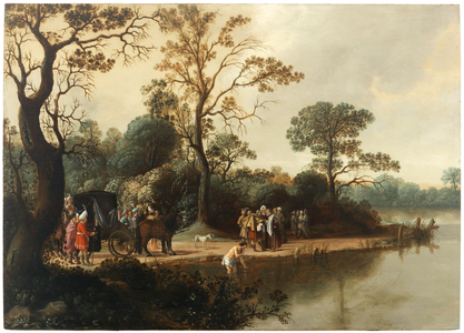 Naaman Washing in the River Jordan (oil on panel)