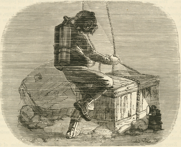 Underwater diver. 19th century (engraving)