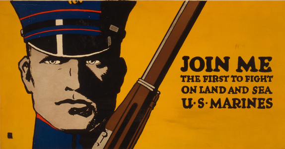 Join me - the first to fight on land and sea - U.S. Marines, 1917 (colour print)

