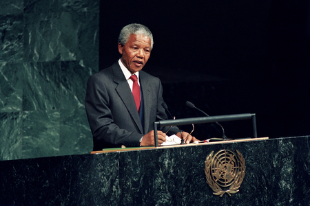 Nelson Rolihlahla Mandela addressing the UN General Assembly in 1990