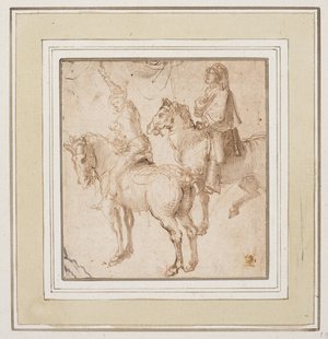 Study of two horsemen, 1493-94 (ink, pen, wash on laid paper)