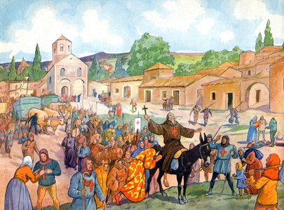 Saint Peter the Hermit preaching the first crusade, 1948 (illustration)