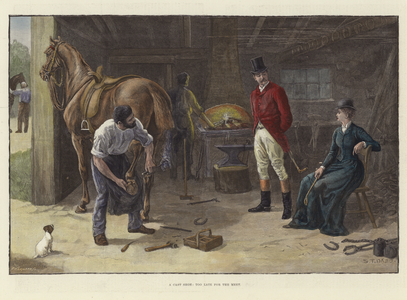 A Cast Shoe: Too Late for the Meet (coloured engraving)