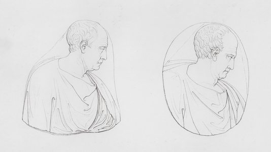 Profile busts of philosophers, ancient Roman marble sculptures (engraving)