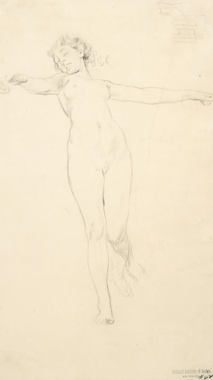 Sketch of standing female nude, possibly for "Moods to Music" mural, 1893-95 (graphite on buff wove paper)