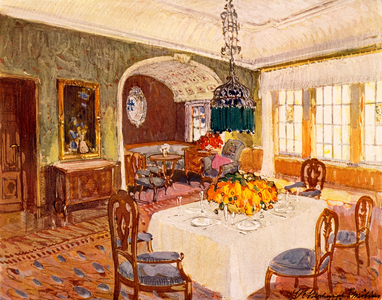 Dining Room at the Villa Serre, Dresden, c.1912 (reproduction w/c)