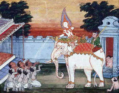 Thailand: 19th century mural of a white elephant.
