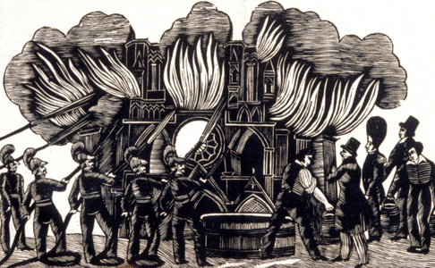 Fire of the Royal Italian theater, Paris, 1838 (print)