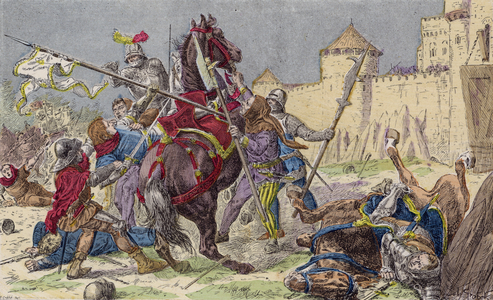 Capture of Joan of Arc by the Burgundians, 1430 (colour litho)