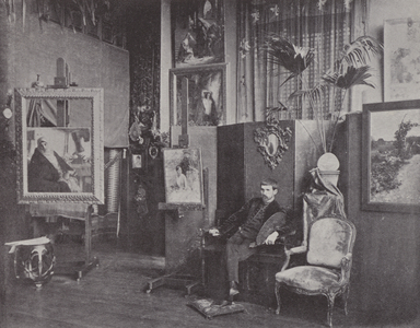 French painter Pascal Dagnan-Bouveret in his studio (b/w photo)