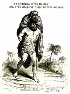 The blind and the paralytic, 19th century (illustration)