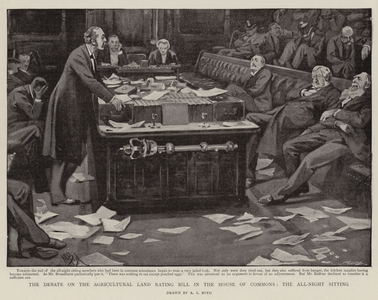 The Debate on the Agricultural Land Rating Bill in the House of Commons, the All-Night Sitting (litho)