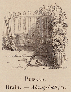 Le Vocabulaire Illustre: Puisard; Drain; Abzugsloch (engraving)
