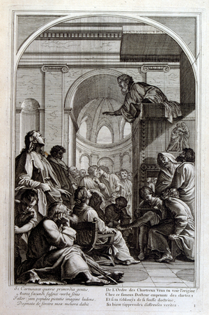 Engraving by Francois Chauveau 1680 'The life of St Bruno' founder of the order of Chartreux