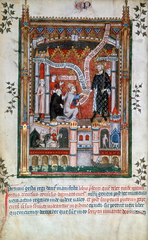 Vie de saint Denis, Gilles de Pontoise donates a manuscript to Philippe V