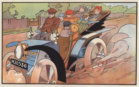 A Happy Party of Little Motorists (colour litho)