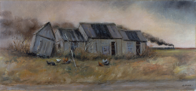 Savannah Chickens and Shacks (oil on canvas)