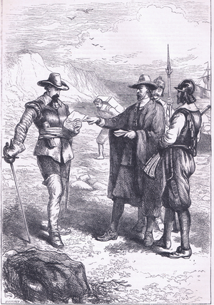Gorton's landing (1646), illustration from Cassell's History of the United States pub. by Petter & Galpin c.1890 (litho)