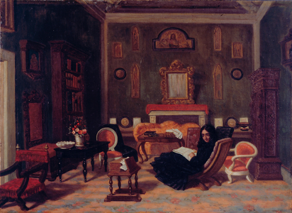Elizabeth Barret Browning in the interior of its living room in the Guidi house in Florence, c.1880 (oil on canvas)