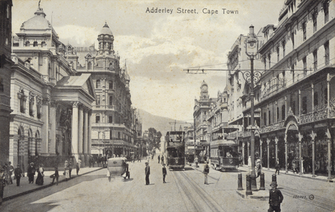 Postcard depicting Adderley Street in Cape Town (b/w photo)