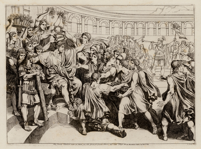 Titus Quinctius Flamininus proclaiming the freedom of the Greek states, 196 BC (etching)
