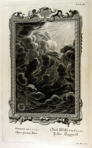 Creation of light and darkness. illustrated in 'Physique sacrée.