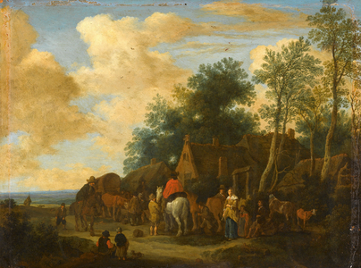 Halting at a Roadside Inn, 1657 (oil on copper)