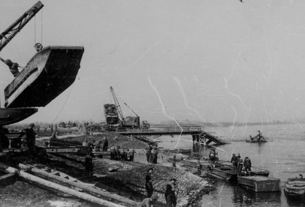 Loading Boats in to the Water, 1942 (b/w photo)