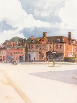 Surrey: "New Inn" and High Street, Epsom (colour litho)
