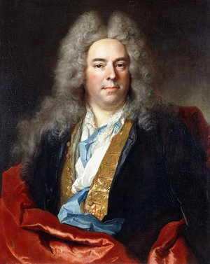 Portrait of Jacques Vincent Bassablons, Advisor to the King, half length, wearing a Blue Coat with a Gold Embroidered Waistcoat and a Red Wrap, 1718 (oil on canvas)