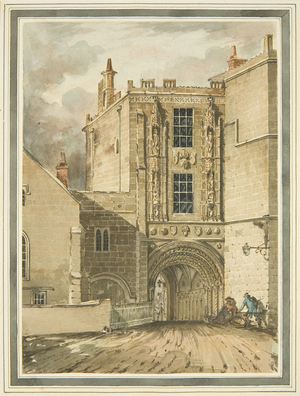 South view of the College Gateway (pencil & watercolour on paper)
