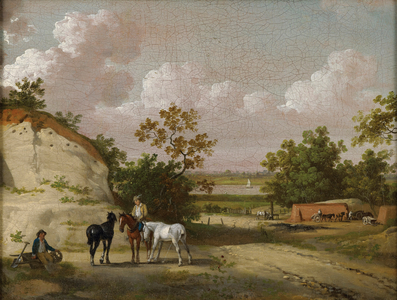 A Quarry Scene with Figures (oil on canvas)
