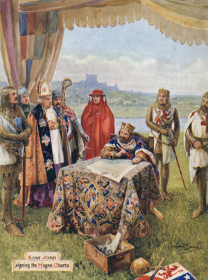 King John Signing Magna Charta (colour litho)