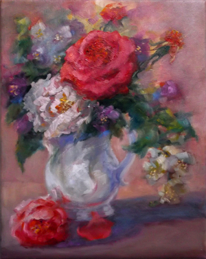 White Jug, 2016 (oil on canvas)Still life and roses.