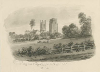 Rugeley Town - From the Stafford Road: sepia drawing, 1843 (drawing)