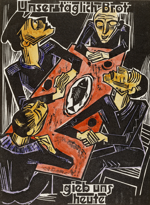 Give Us This Day Our Daily Bread, The Lord's Prayer; Gieb Uns Heute Unser Taglich Brot, Das Vaterunser, 1921 (handcoloured woodcut)