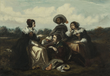 The story. Characters in Louis XIII costume, ca. 1830 (oil)