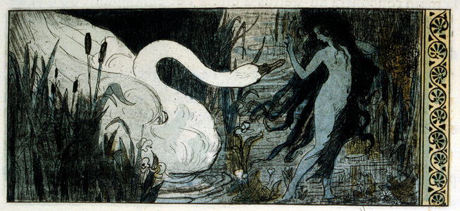 Byblis: Leda or 'La Louange des Bienheureuses Tenebres'of Pierre Louys 1898 (engraving)