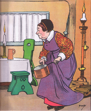 Greedy Nan (Come Lets to Bed), from Blackie's Popular Nursery Rhymes published by Blackie and Sons Limited, c.1920 (colour litho)