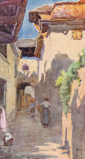 A Street in St Saphorin (colour litho)