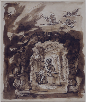 Alexander Pope in his grotto (pen & ink with wash on paper)