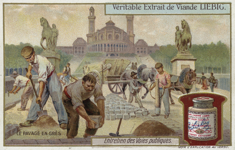 Laying sandstone cobbles (chromolitho)