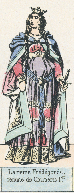 La reine Fredegonde, femme de Chilperic 1er (coloured engraving)
