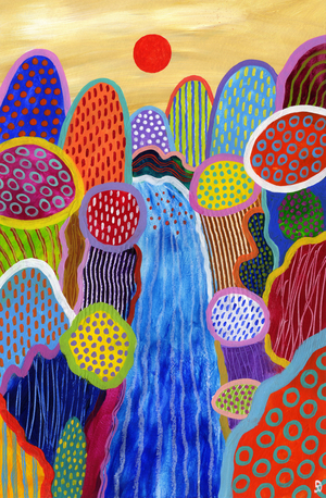 Floating World 17, 2023, (acrylic and oil pastel on paper)